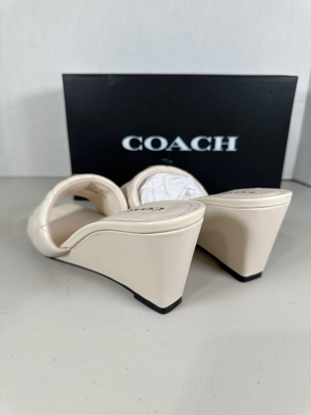 Coach Cream Quilted Leather Wedge Slide Mules - Picture 4 of 6